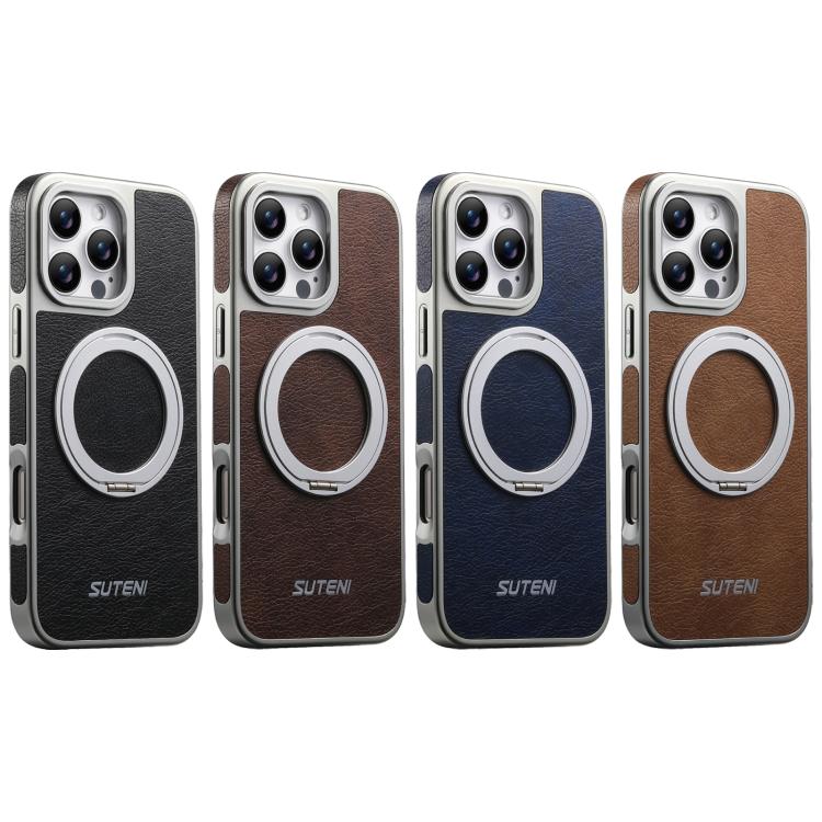 Suteni G6 瘋馬紋理電鍍360度旋轉支架磁吸手機殼，適用於 iPhone 13 Pro Max、iPhone 13 Pro