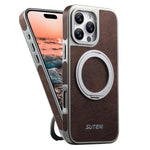 Suteni G6 瘋馬紋理電鍍360度旋轉支架磁吸手機殼，適用於 iPhone 13 Pro Max、iPhone 13 Pro