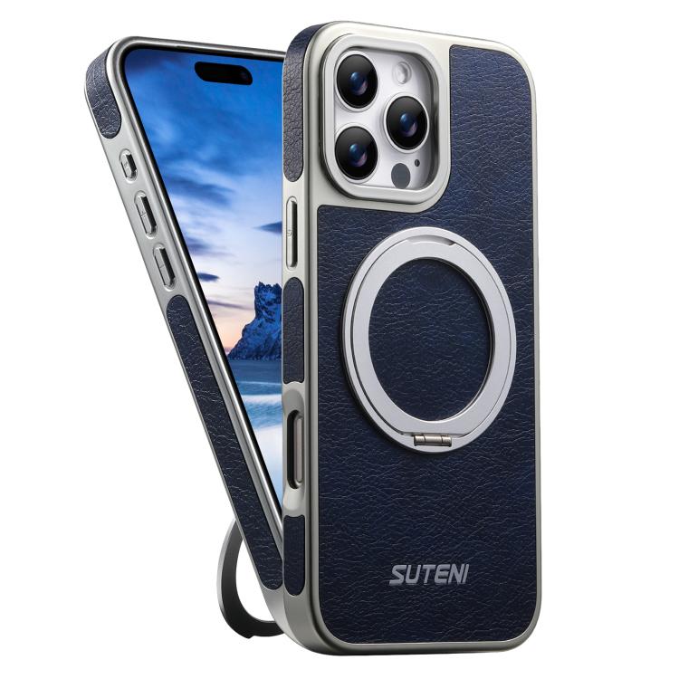 Suteni G6 瘋馬紋理電鍍360度旋轉支架磁吸手機殼，適用於 iPhone 13 Pro Max、iPhone 13 Pro