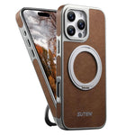 Suteni G6 瘋馬紋理電鍍360度旋轉支架磁吸手機殼，適用於 iPhone 13 Pro Max、iPhone 13 Pro