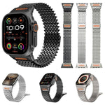 長骨架 W 型磁性不鏽鋼錶帶，適用於 Apple Watch 46mm / 49mm / 45mm / 44mm