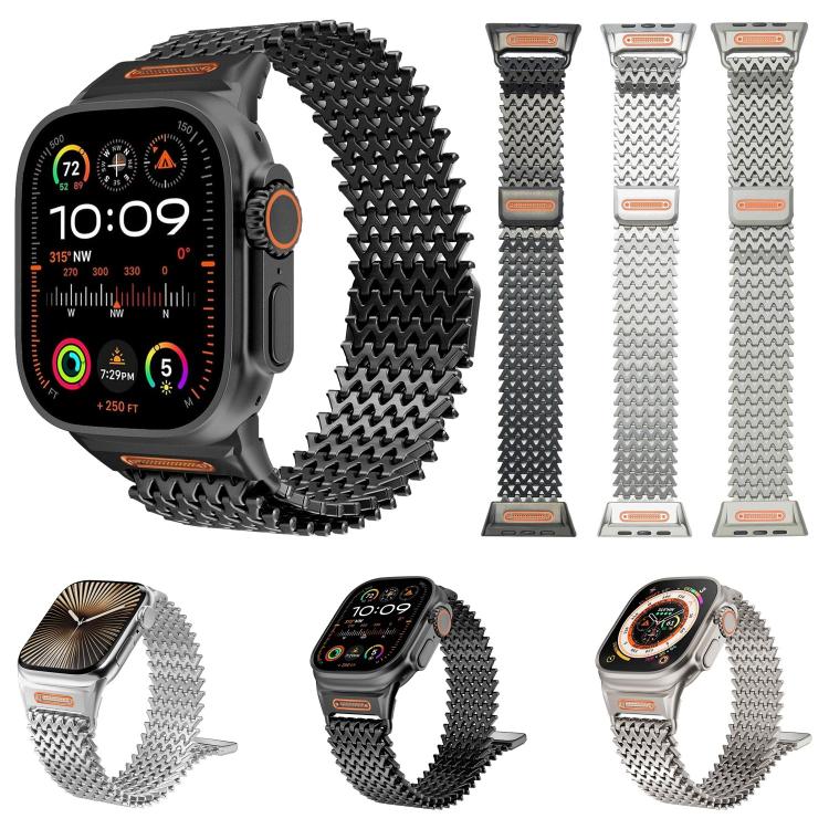 長骨架 W 型磁性不鏽鋼錶帶，適用於 Apple Watch 46mm / 49mm / 45mm / 44mm