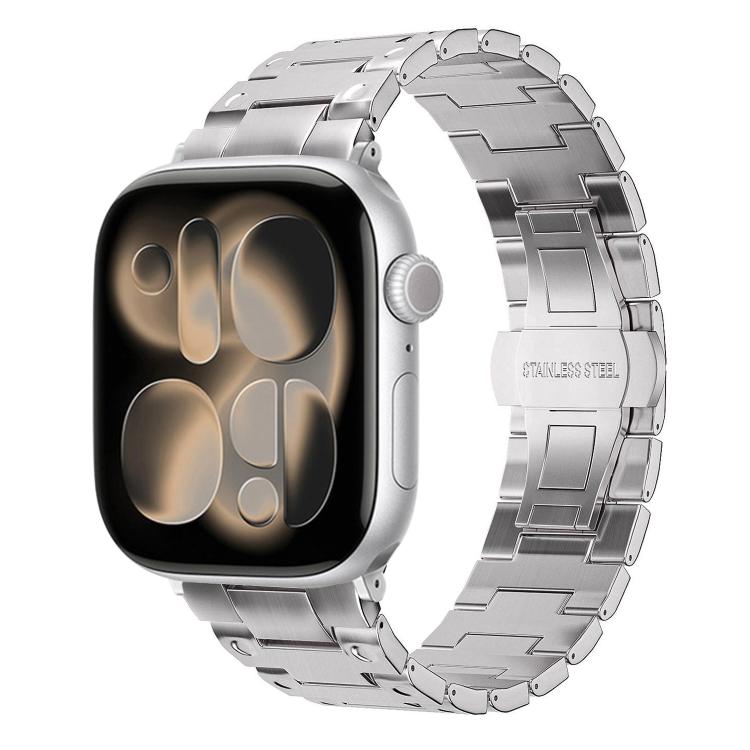 機械風格蝴蝶扣金屬錶帶，適用於 Apple Watch 46mm / 49mm / 45mm / 44mm，適用於 Apple Watch 42mm / 41mm / 40mm / 38mm