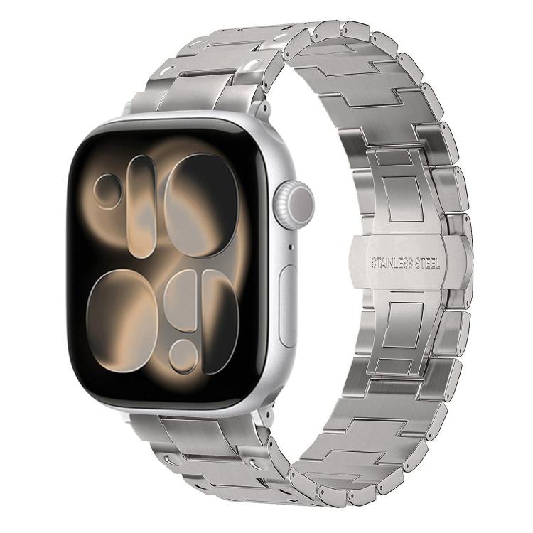 機械風格蝴蝶扣金屬錶帶，適用於 Apple Watch 46mm / 49mm / 45mm / 44mm，適用於 Apple Watch 42mm / 41mm / 40mm / 38mm