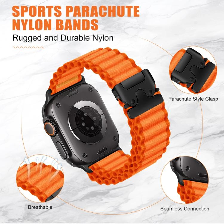 降落傘扣寬肋尼龍錶帶，適用於 Apple Watch 46mm / 49mm / 45mm / 44mm，適用於 Apple Watch 42mm / 41mm / 40mm / 38mm