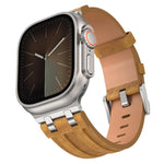 瘋馬素皮不鏽鋼銀色扣錶帶，適用於 Apple Watch 46mm / 49mm / 45mm / 44mm