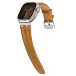 瘋馬素皮不鏽鋼銀色扣錶帶，適用於 Apple Watch 46mm / 49mm / 45mm / 44mm
