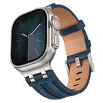 瘋馬素皮不鏽鋼銀色扣錶帶，適用於 Apple Watch 46mm / 49mm / 45mm / 44mm