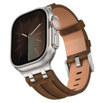 瘋馬素皮不鏽鋼銀色扣錶帶，適用於 Apple Watch 46mm / 49mm / 45mm / 44mm