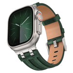 瘋馬素皮不鏽鋼銀色扣錶帶，適用於 Apple Watch 46mm / 49mm / 45mm / 44mm