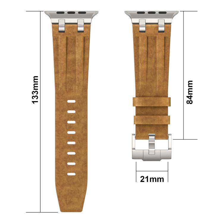 瘋馬素皮不鏽鋼銀色扣錶帶，適用於 Apple Watch 46mm / 49mm / 45mm / 44mm