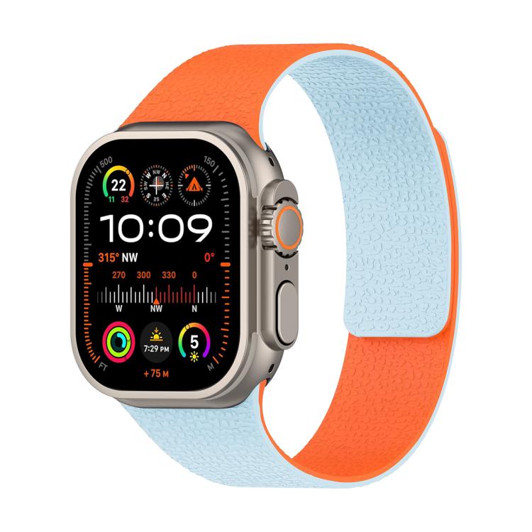 拼色荔枝紋磁吸矽膠錶帶，適用於 Apple Watch 46mm / 49mm / 45mm / 44mm，適用於 Apple Watch 42mm / 41mm / 40mm / 38mm