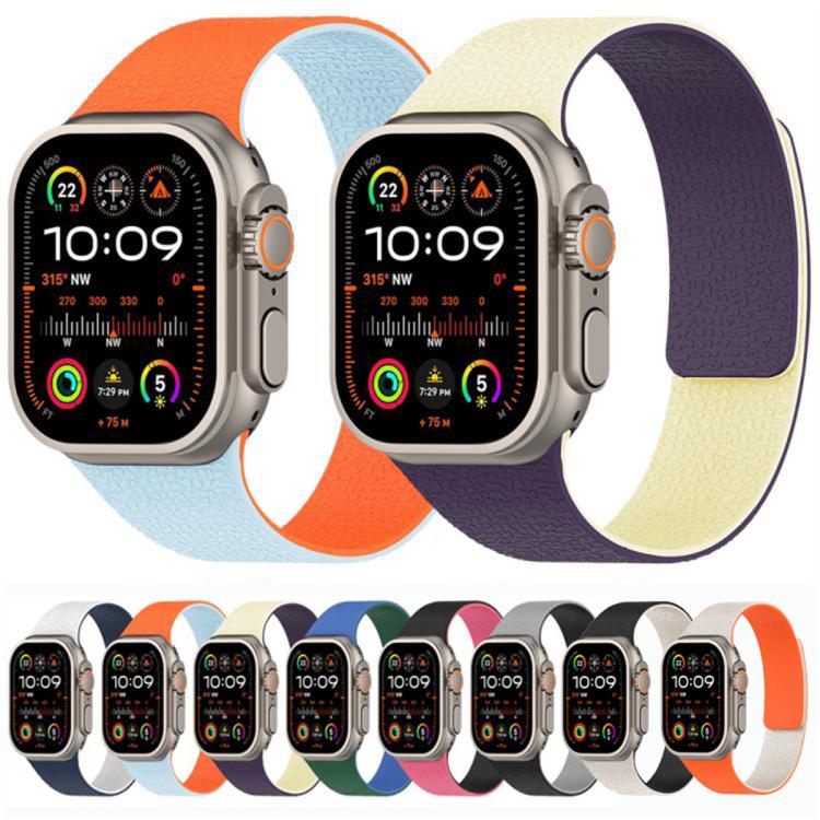 拼色荔枝紋磁吸矽膠錶帶，適用於 Apple Watch 46mm / 49mm / 45mm / 44mm，適用於 Apple Watch 42mm / 41mm / 40mm / 38mm