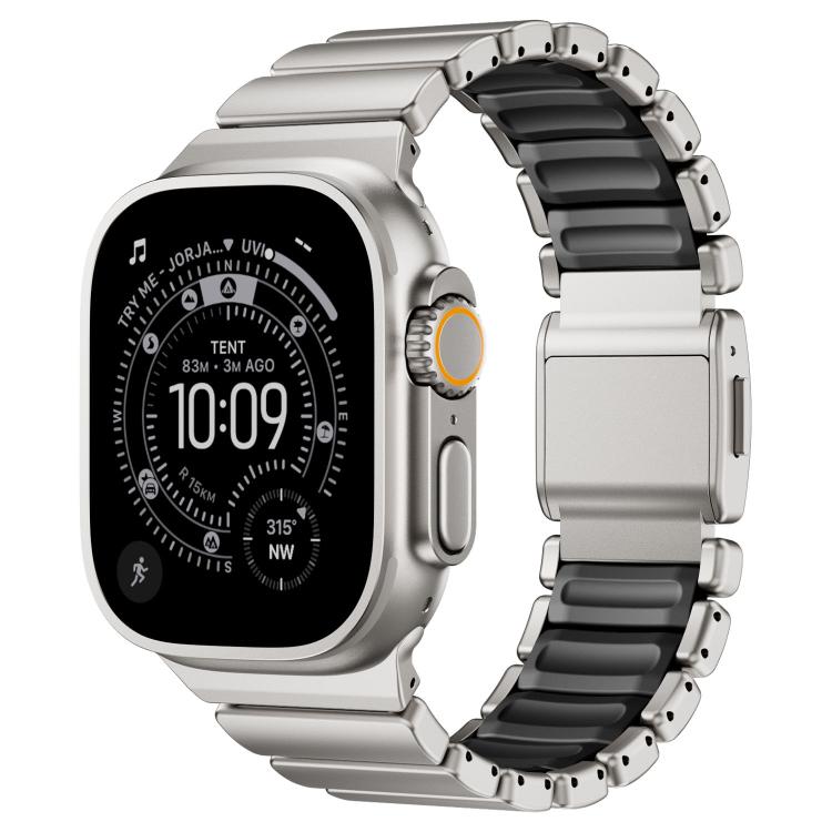 磁扣單珠矽膠不鏽鋼錶帶，適用於 Apple Watch 46mm / 49mm / 45mm / 44mm