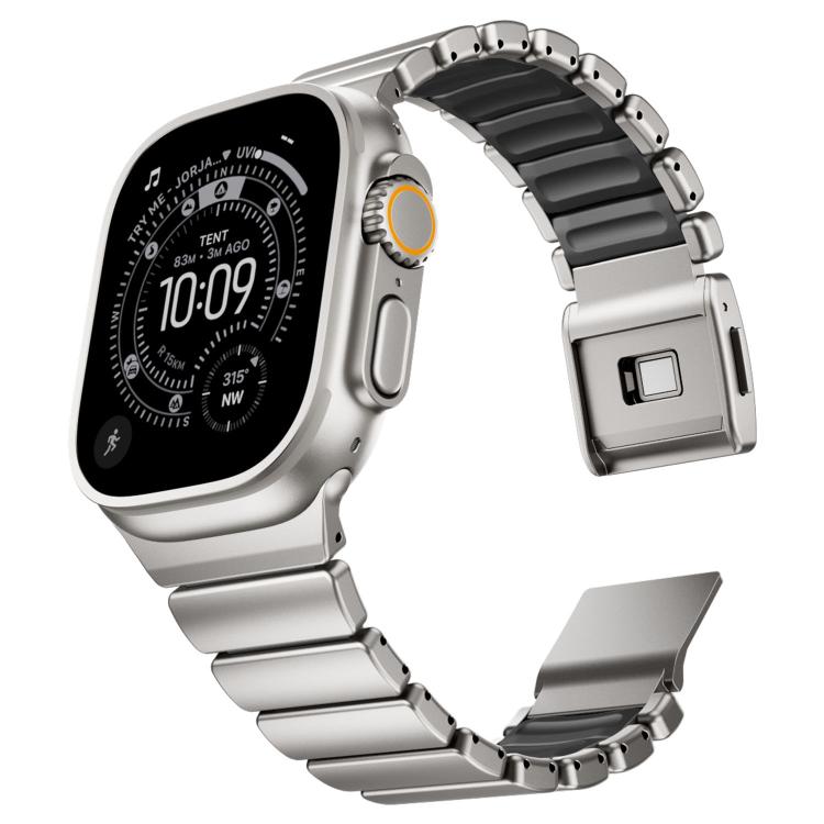 磁扣單珠矽膠不鏽鋼錶帶，適用於 Apple Watch 46mm / 49mm / 45mm / 44mm