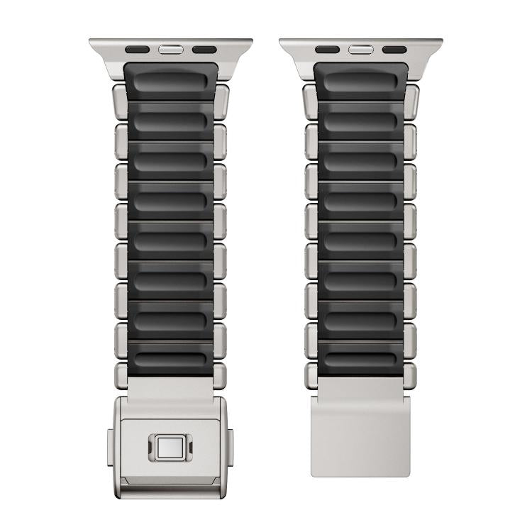 磁扣單珠矽膠不鏽鋼錶帶，適用於 Apple Watch 46mm / 49mm / 45mm / 44mm