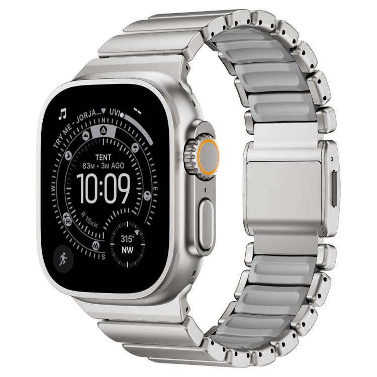 磁扣單珠矽膠不鏽鋼錶帶，適用於 Apple Watch 46mm / 49mm / 45mm / 44mm