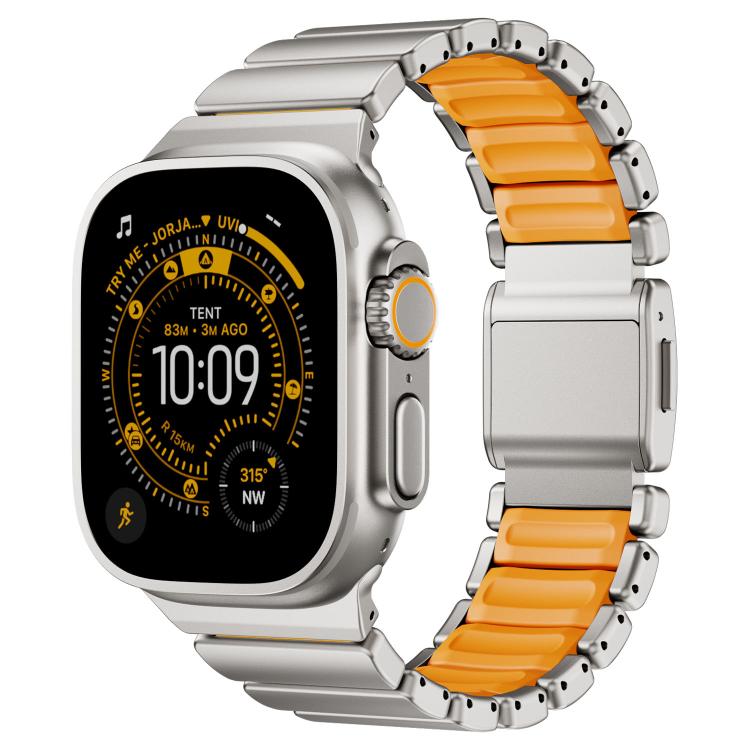磁扣單珠矽膠不鏽鋼錶帶，適用於 Apple Watch 46mm / 49mm / 45mm / 44mm