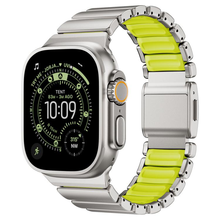 磁扣單珠矽膠不鏽鋼錶帶，適用於 Apple Watch 46mm / 49mm / 45mm / 44mm