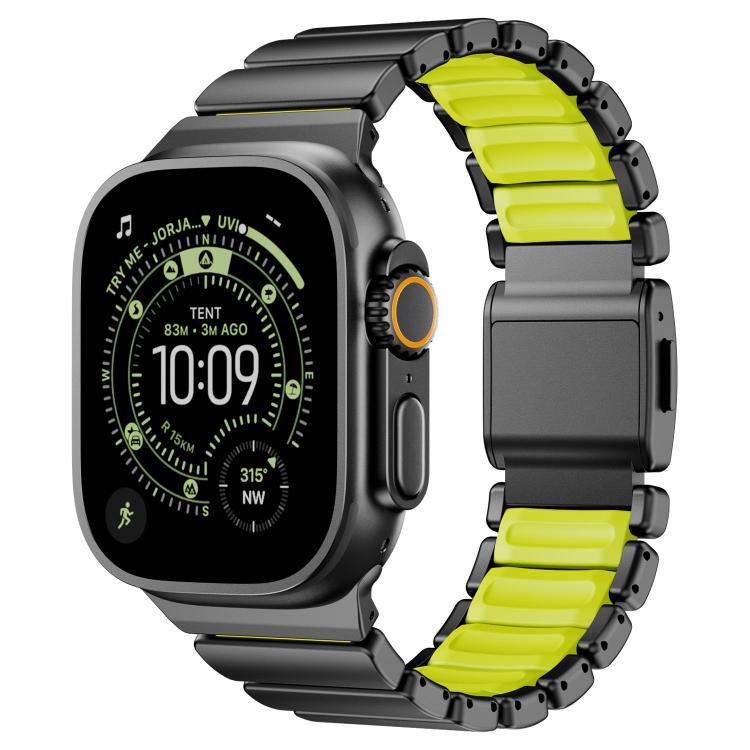 磁扣單珠矽膠不鏽鋼錶帶，適用於 Apple Watch 46mm / 49mm / 45mm / 44mm