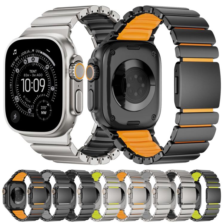 磁扣單珠矽膠不鏽鋼錶帶，適用於 Apple Watch 46mm / 49mm / 45mm / 44mm