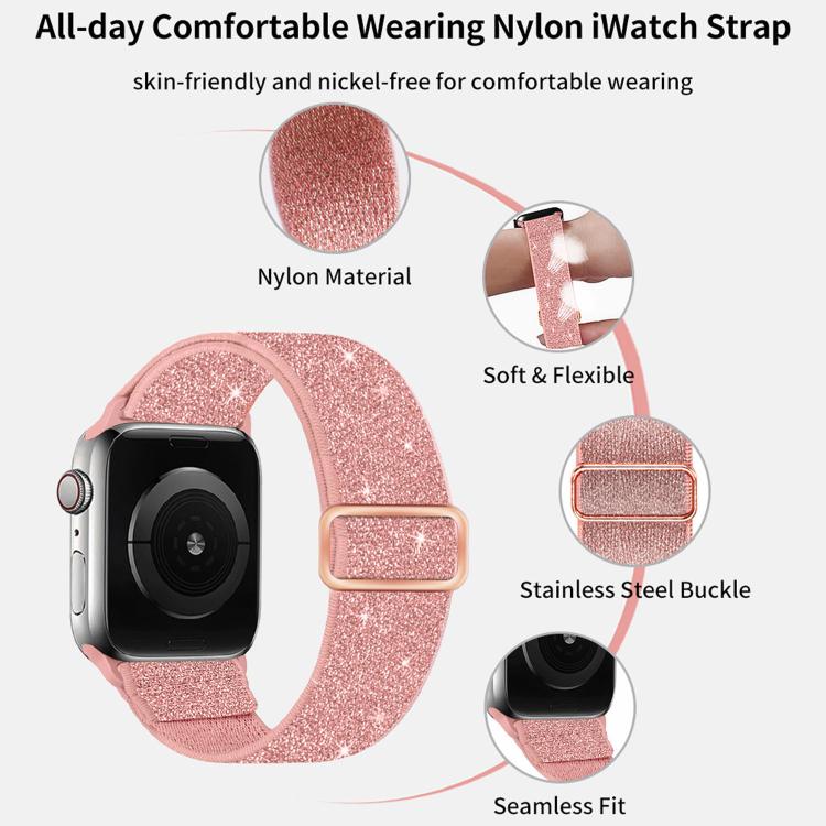 閃粉彈性尼龍錶帶，適用於 Apple Watch 49mm / 46mm / 45mm / 44mm，適用於 Apple Watch 42mm / 41mm / 40mm / 38mm