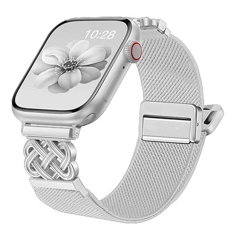 中國結磁扣斜紋彈性尼龍錶帶，適用於 Apple Watch 49mm / 46mm / 45mm / 44mm，適用於 Apple Watch 42mm / 41mm / 40mm / 38mm