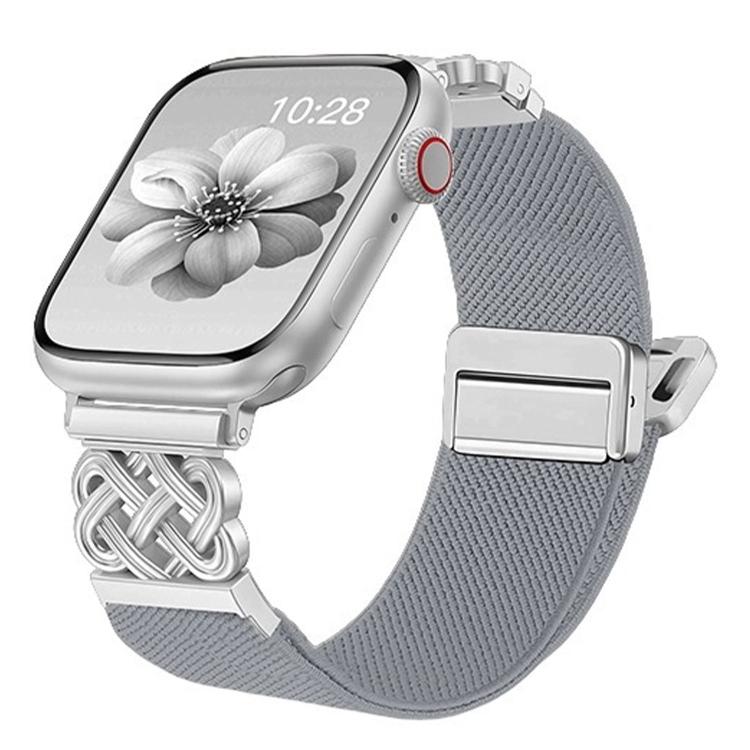 中國結磁扣斜紋彈性尼龍錶帶，適用於 Apple Watch 49mm / 46mm / 45mm / 44mm，適用於 Apple Watch 42mm / 41mm / 40mm / 38mm