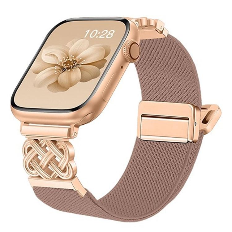 中國結磁扣斜紋彈性尼龍錶帶，適用於 Apple Watch 49mm / 46mm / 45mm / 44mm，適用於 Apple Watch 42mm / 41mm / 40mm / 38mm