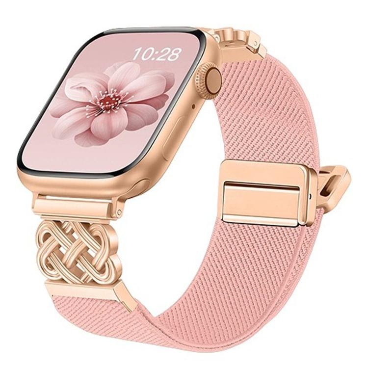 中國結磁扣斜紋彈性尼龍錶帶，適用於 Apple Watch 49mm / 46mm / 45mm / 44mm，適用於 Apple Watch 42mm / 41mm / 40mm / 38mm