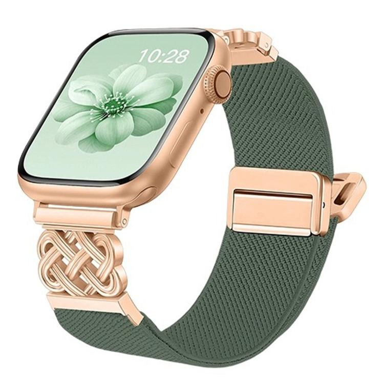 中國結磁扣斜紋彈性尼龍錶帶，適用於 Apple Watch 49mm / 46mm / 45mm / 44mm，適用於 Apple Watch 42mm / 41mm / 40mm / 38mm