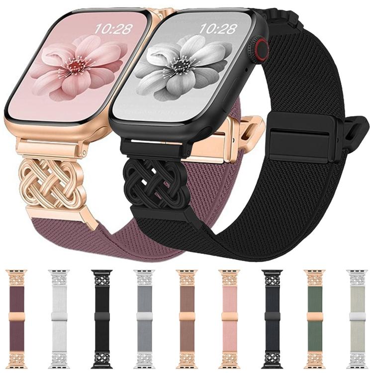 中國結磁扣斜紋彈性尼龍錶帶，適用於 Apple Watch 49mm / 46mm / 45mm / 44mm，適用於 Apple Watch 42mm / 41mm / 40mm / 38mm