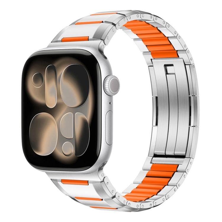 多面橡膠鑲嵌不鏽鋼錶帶，適用於 Apple Watch 46mm / 49mm / 45mm / 44mm，適用於 Apple Watch 42mm / 41mm / 40mm / 38mm