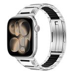 多面橡膠鑲嵌不鏽鋼錶帶，適用於 Apple Watch 46mm / 49mm / 45mm / 44mm，適用於 Apple Watch 42mm / 41mm / 40mm / 38mm