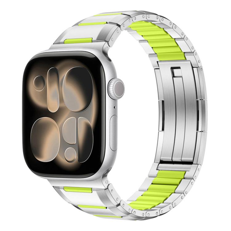 多面橡膠鑲嵌不鏽鋼錶帶，適用於 Apple Watch 46mm / 49mm / 45mm / 44mm，適用於 Apple Watch 42mm / 41mm / 40mm / 38mm