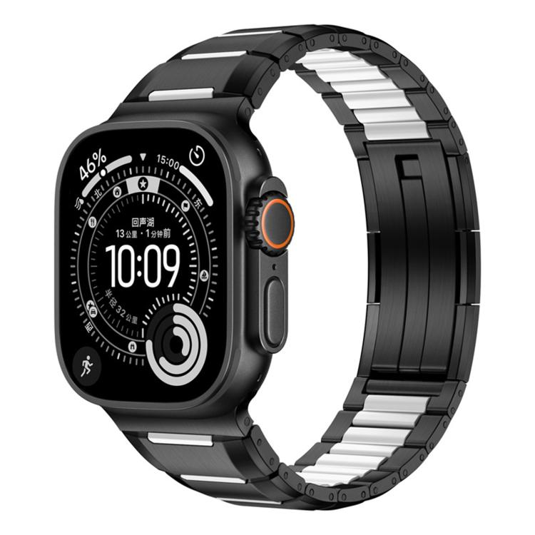 多面橡膠鑲嵌不鏽鋼錶帶，適用於 Apple Watch 46mm / 49mm / 45mm / 44mm，適用於 Apple Watch 42mm / 41mm / 40mm / 38mm