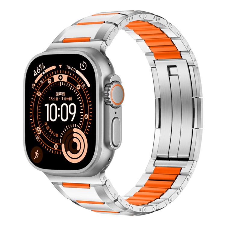 多面橡膠鑲嵌不鏽鋼錶帶，適用於 Apple Watch 46mm / 49mm / 45mm / 44mm，適用於 Apple Watch 42mm / 41mm / 40mm / 38mm