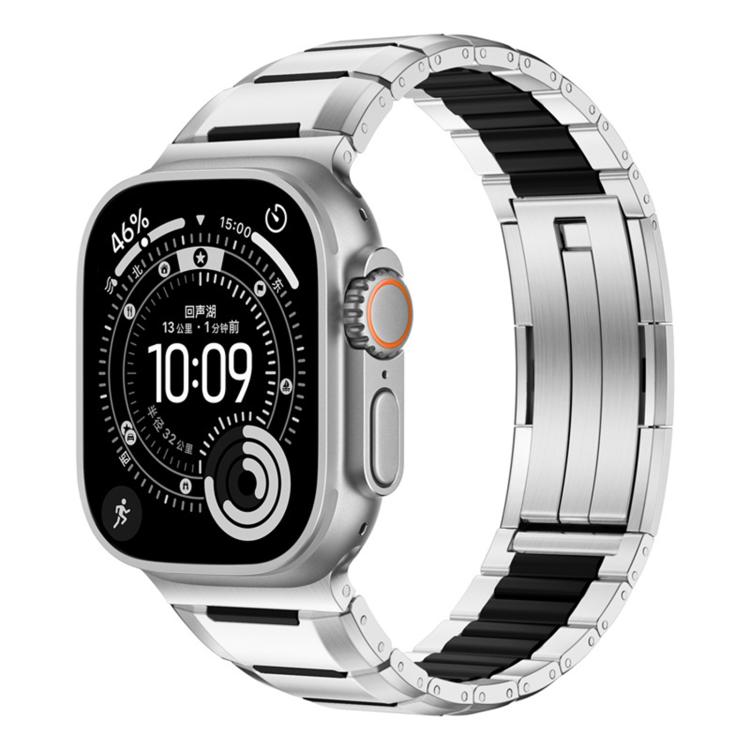 多面橡膠鑲嵌不鏽鋼錶帶，適用於 Apple Watch 46mm / 49mm / 45mm / 44mm，適用於 Apple Watch 42mm / 41mm / 40mm / 38mm