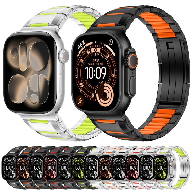 多面橡膠鑲嵌不鏽鋼錶帶，適用於 Apple Watch 46mm / 49mm / 45mm / 44mm，適用於 Apple Watch 42mm / 41mm / 40mm / 38mm