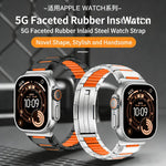 多面橡膠鑲嵌不鏽鋼錶帶，適用於 Apple Watch 46mm / 49mm / 45mm / 44mm，適用於 Apple Watch 42mm / 41mm / 40mm / 38mm
