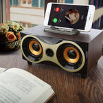便攜式木質無線喇叭 低音炮立體聲收音機 FM 桌面藍牙喇叭，棕色木質