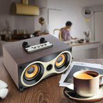 便攜式木質無線喇叭 低音炮立體聲收音機 FM 桌面藍牙喇叭，棕色木質
