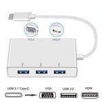 USB C 轉 HDMI VGA USB 集線器轉接器，5合1 USB 3.1 轉換器，適用 MacBook、ChromeBook Pixel、華為 MateBook，HDMI+VGA+3個USB3.0 轉 Type-C