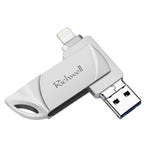 Richwell DXZ128 USB 隨身碟 128G 3合1 Micro USB + 8針 + USB 3.0 兼容 iPhone 與 iOS，黑色、銀色、玫瑰金