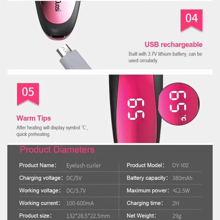 Duosi DY-102便攜筆型加熱持久電動熨燙睫毛夾USB充電電熱化妝捲翹夾