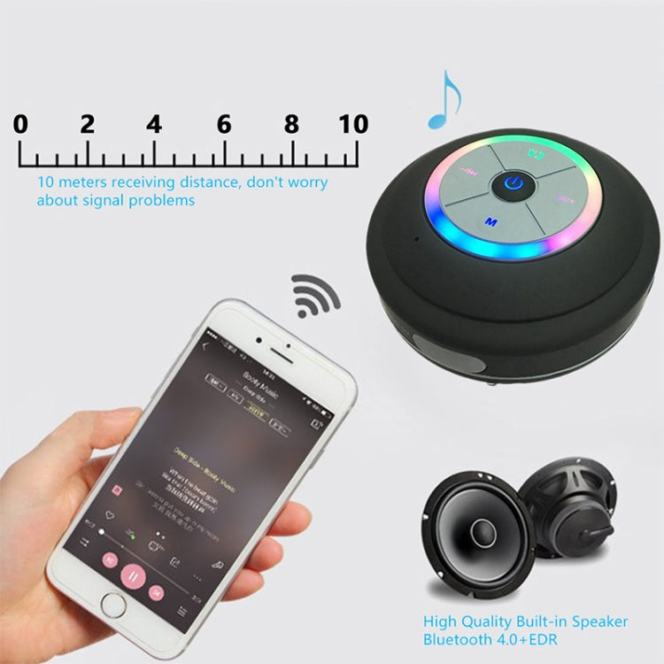 BTS-08 無線藍牙喇叭，防水 LED FM 收音機低音炮，藍牙柱狀喇叭，TF 卡吸盤迷你淋浴喇叭