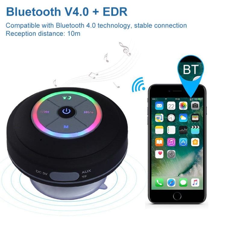 BTS-08 無線藍牙喇叭，防水 LED FM 收音機低音炮，藍牙柱狀喇叭，TF 卡吸盤迷你淋浴喇叭
