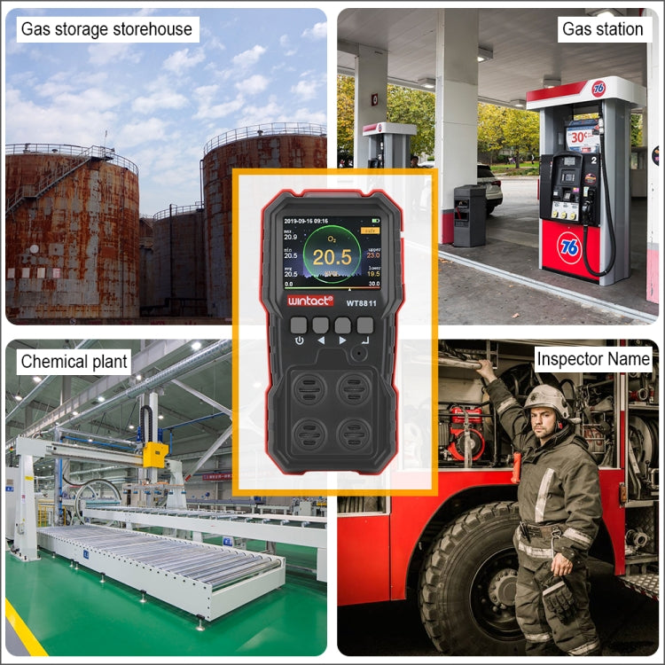 WINTACT WT8811 複合氣體監測器 LCD顯示 可充電多功能 4合1 可燃氣體 O2 H2S CO 氣體感測器 聲光震動警報