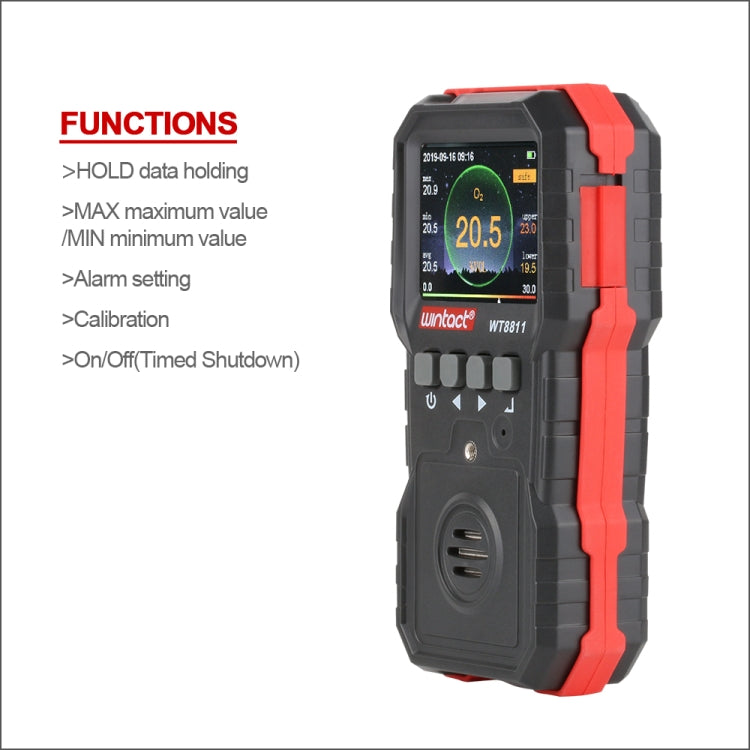 WINTACT WT8811 複合氣體監測器 LCD顯示 可充電多功能 4合1 可燃氣體 O2 H2S CO 氣體感測器 聲光震動警報
