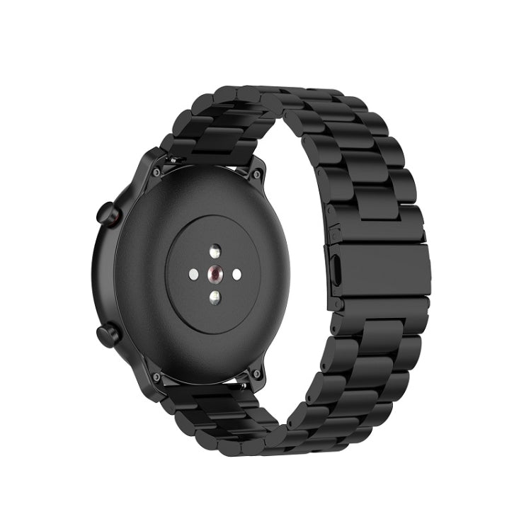 Applicable To Ticwatch Generation / Moto360 Second Generation 460 / Samsung GearS3 / Huawei GT Universal 22mm Stainless Steel Metal Strap Butterfly Buckle Three Beads, black, gold, rose gold, Silver